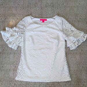 Lilly Pulitzer Luca Top with Sea Swirling Lace